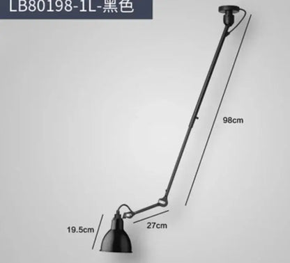 Industrial black & red swing arm wall lamp for bedroom