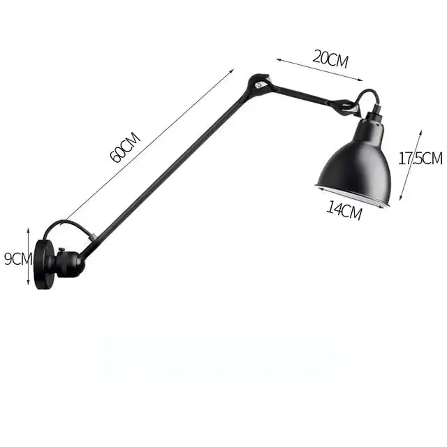 Industrial black & red swing arm wall lamp for bedroom