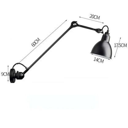 Industrial black & red swing arm wall lamp for bedroom
