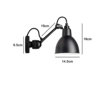 Industrial black & red swing arm wall lamp for bedroom