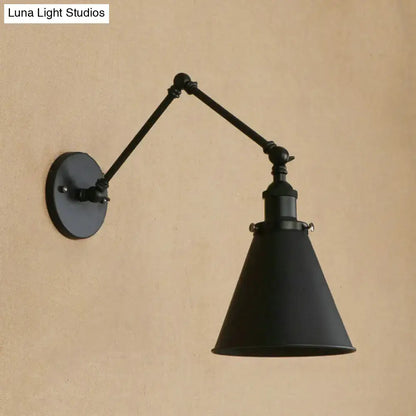 Industrial black & rust cone wall sconce – bedroom articulated light
