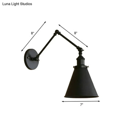 Industrial black & rust cone wall sconce – bedroom articulated light