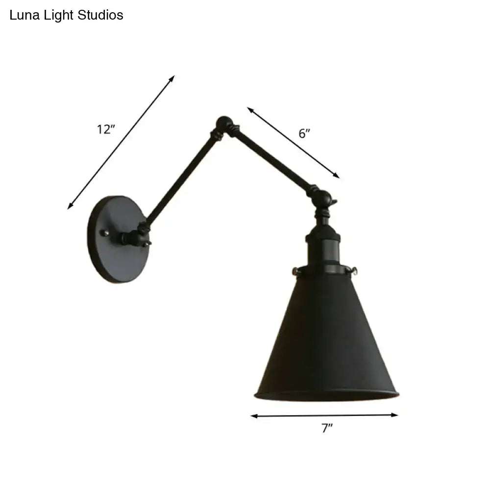 Industrial black & rust cone wall sconce – bedroom articulated light