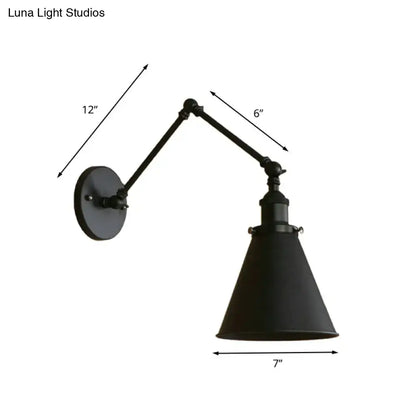 Industrial black & rust cone wall sconce – bedroom articulated light