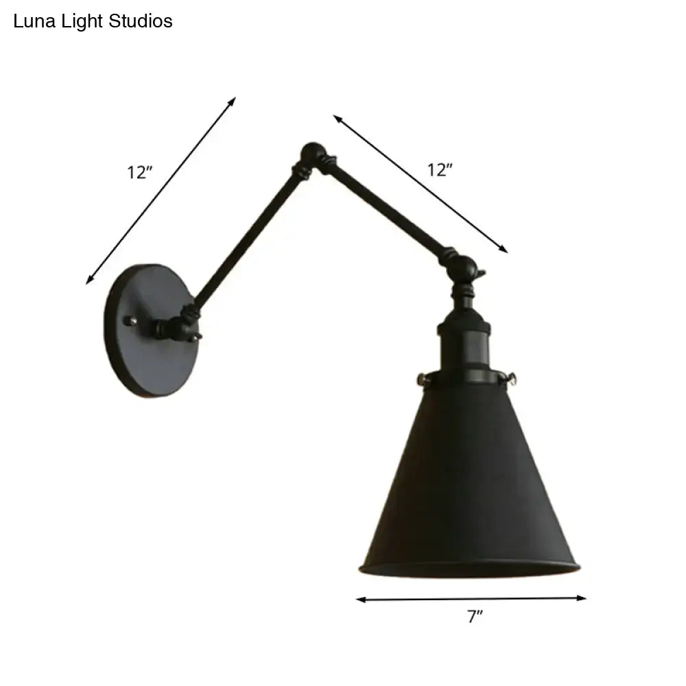 Industrial black & rust cone wall sconce – bedroom articulated light
