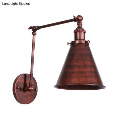Industrial black & rust cone wall sconce – bedroom articulated light