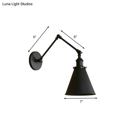 Industrial black & rust cone wall sconce – bedroom articulated light