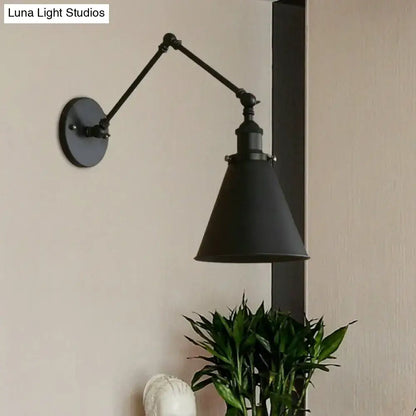 Industrial black & rust cone wall sconce – bedroom articulated light
