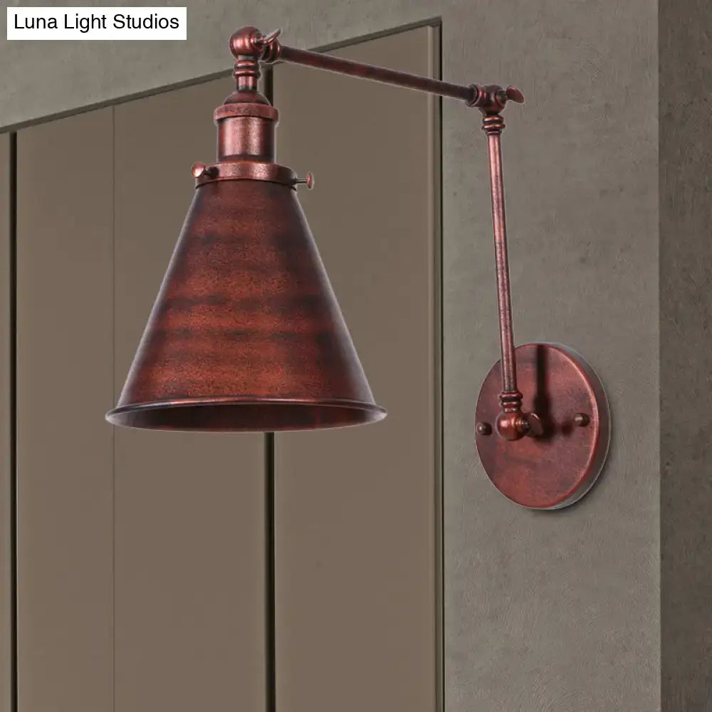 Industrial black & rust cone wall sconce – bedroom articulated light