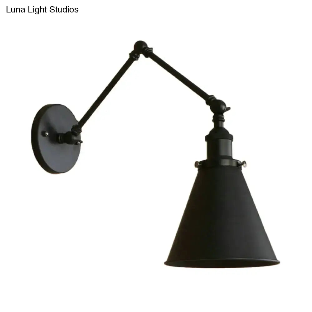 Industrial black & rust cone wall sconce – bedroom articulated light