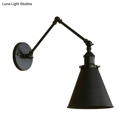 Industrial black & rust cone wall sconce – bedroom articulated light