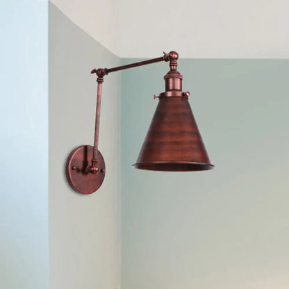 Industrial black & rust cone wall sconce – bedroom articulated light