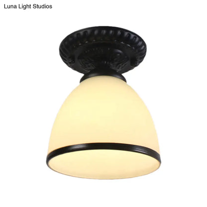 DecorBites™ Industrial Black Semi Flush Ceiling Light with Milky Glass Shade – Perfect for Gallery