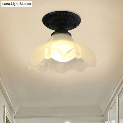 DecorBites™ Industrial Black Semi Flush Ceiling Light with Milky Glass Shade – Perfect for Gallery
