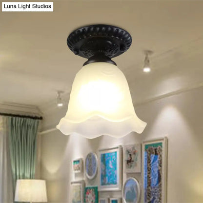 DecorBites™ Industrial Black Semi Flush Ceiling Light with Milky Glass Shade – Perfect for Gallery