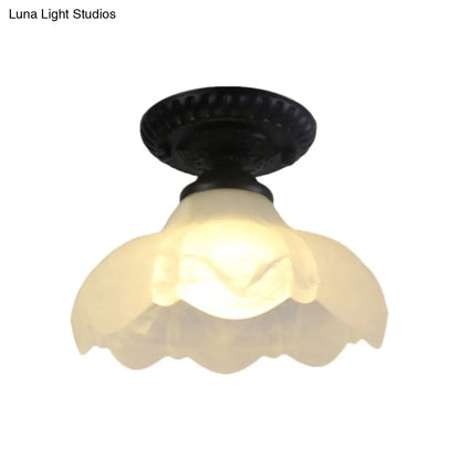 DecorBites™ Industrial Black Semi Flush Ceiling Light with Milky Glass Shade – Perfect for Gallery