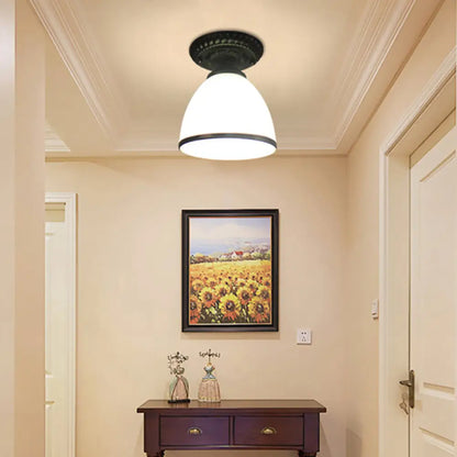 DecorBites™ Industrial Black Semi Flush Ceiling Light with Milky Glass Shade – Perfect for Gallery