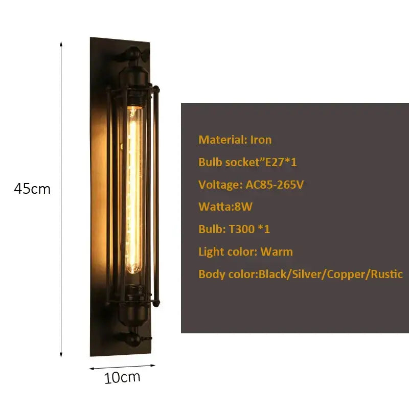 Industrial black silver & copper wall lamp bedroom edison sconce