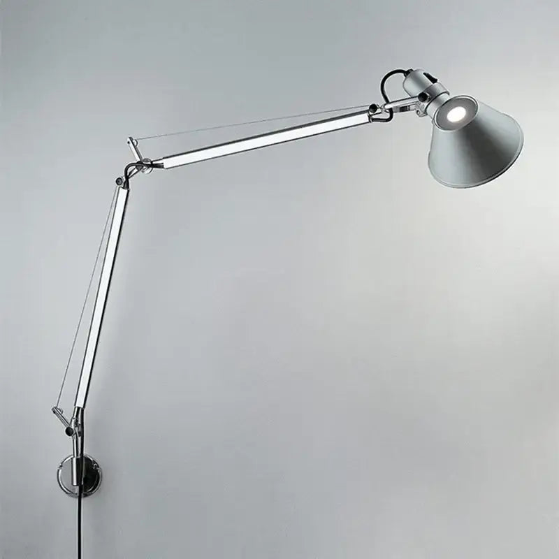 Industrial black silver swing arm wall lamp bedroom reading light