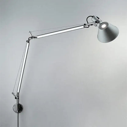 Industrial black silver swing arm wall lamp bedroom reading light