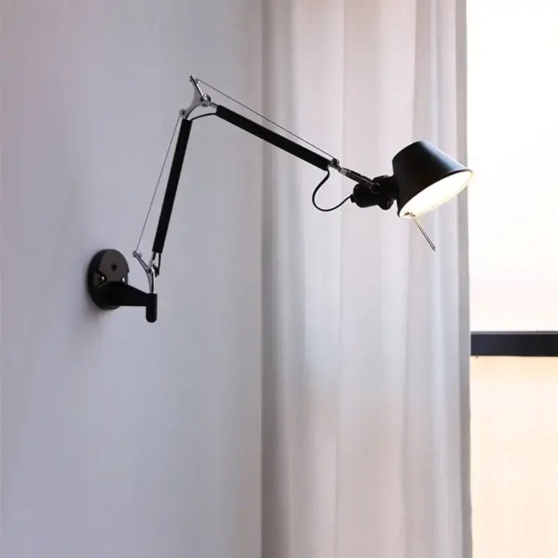 Industrial black silver swing arm wall lamp bedroom reading light