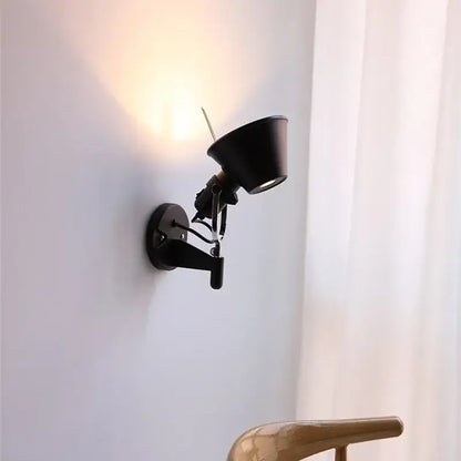 Industrial black silver swing arm wall lamp bedroom reading light