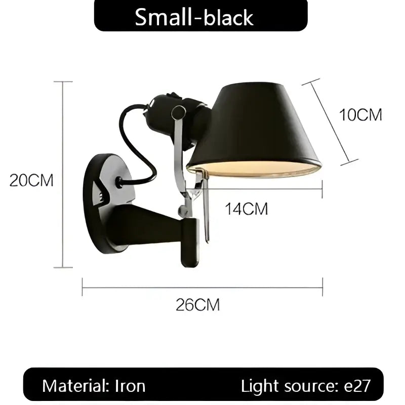 Industrial black silver swing arm wall lamp bedroom reading light