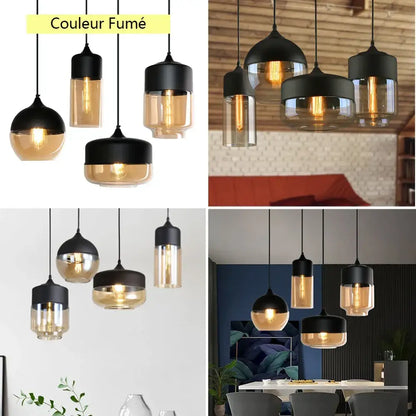 Industrial black & smoked glass shade pendant light kitchen decor