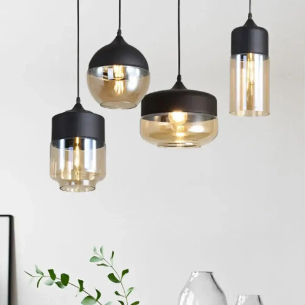 Industrial black & smoked glass shade pendant light kitchen decor