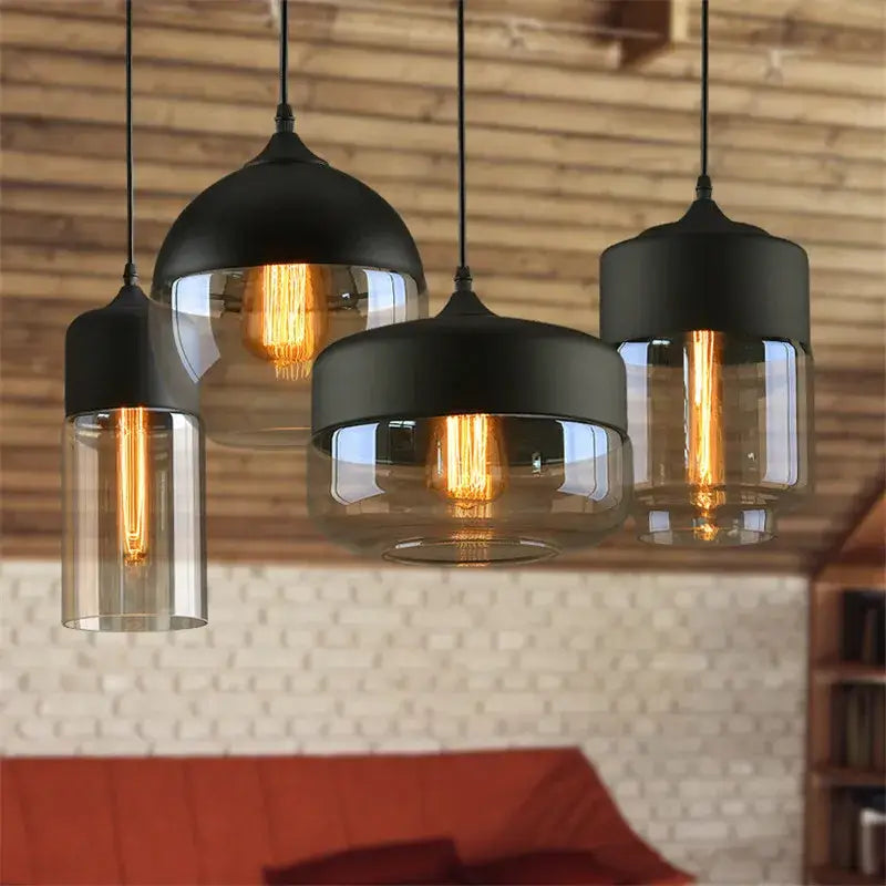Industrial black & smoked glass shade pendant light kitchen decor