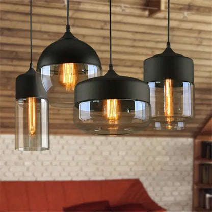 Industrial black & smoked glass shade pendant light kitchen decor