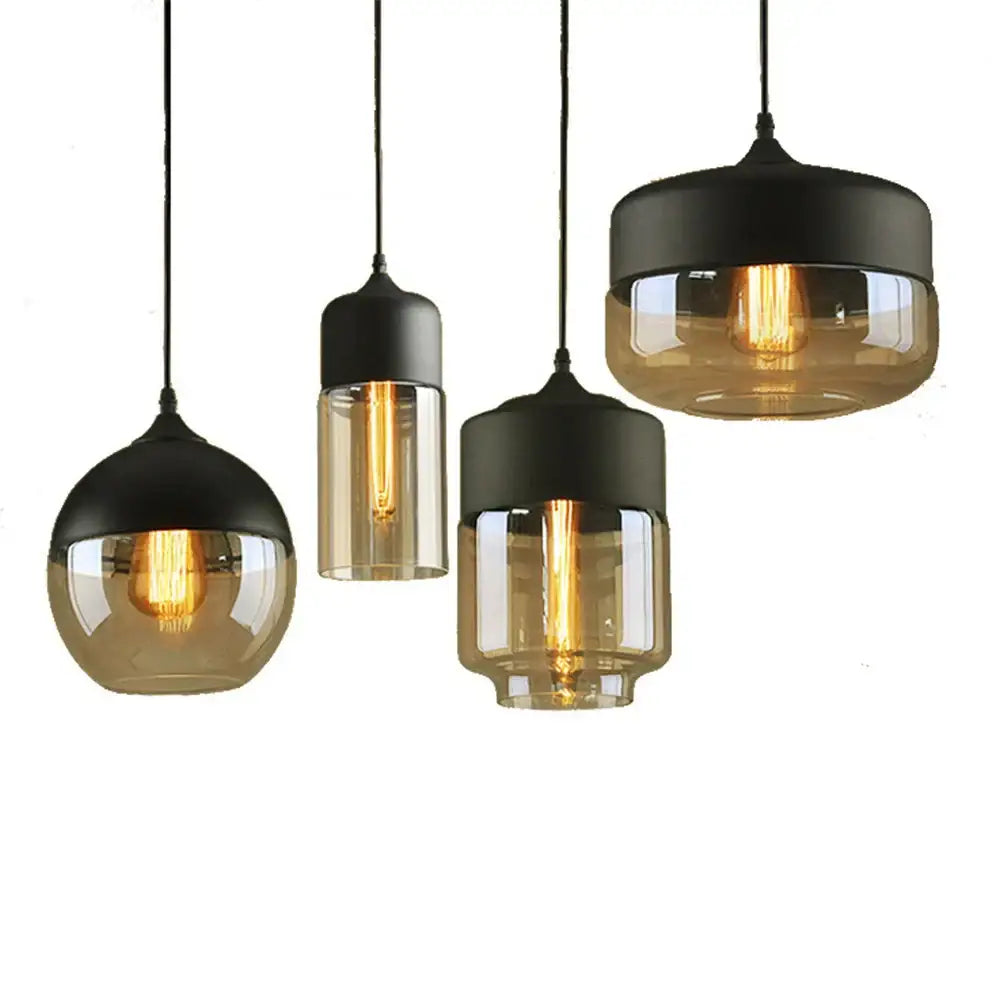 Industrial black & smoked glass shade pendant light kitchen decor