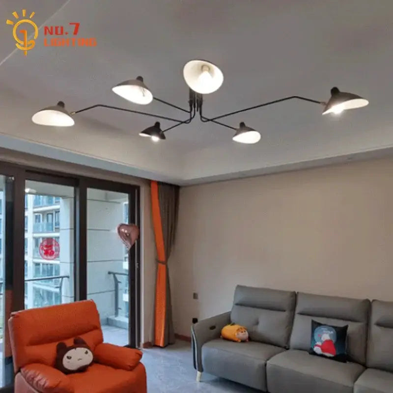 Industrial black spider ceiling lamp living room metal chandelier