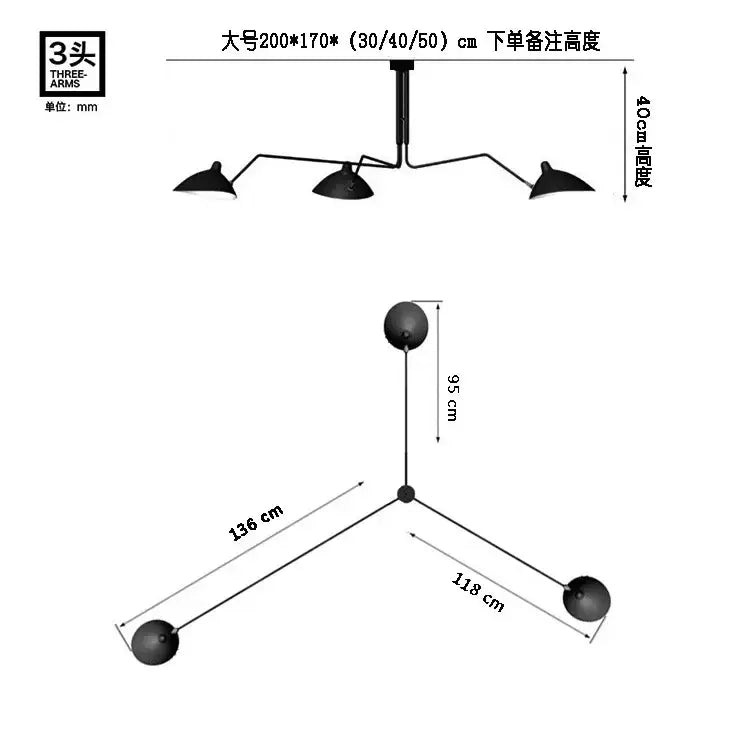 Industrial black spider ceiling lamp living room metal chandelier