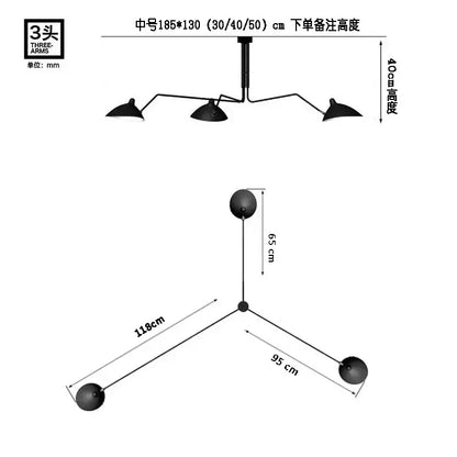 Industrial black spider ceiling lamp living room metal chandelier