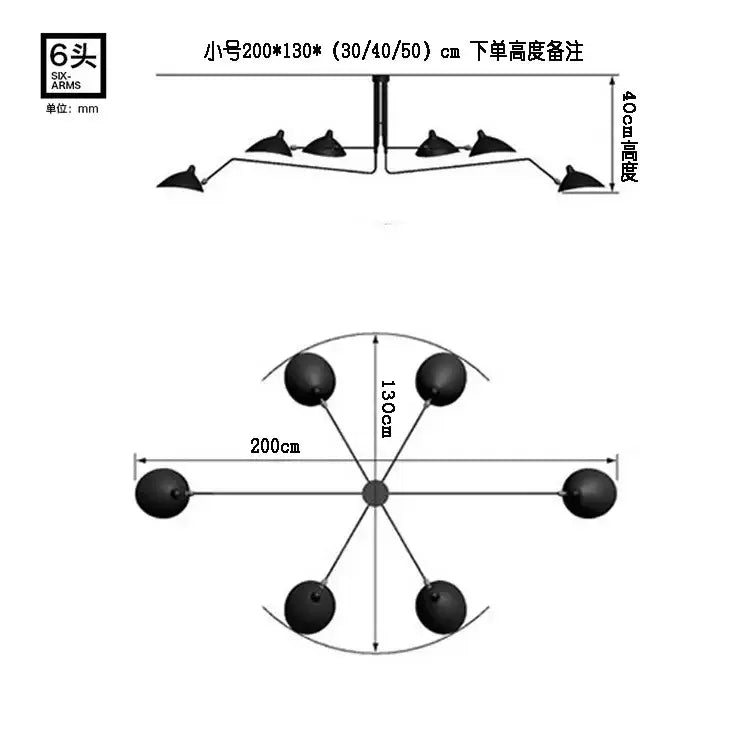 Industrial black spider ceiling lamp living room metal chandelier