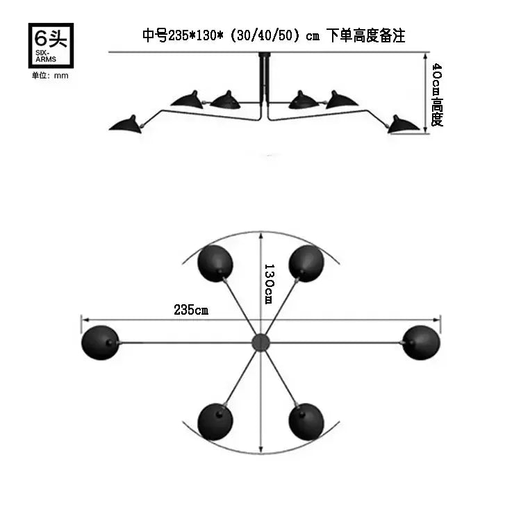 Industrial black spider ceiling lamp living room metal chandelier