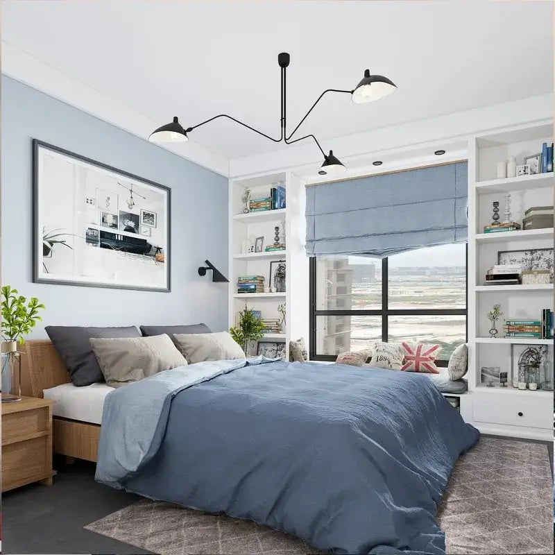 Industrial black swing arm chandelier dining room 5 light fixture