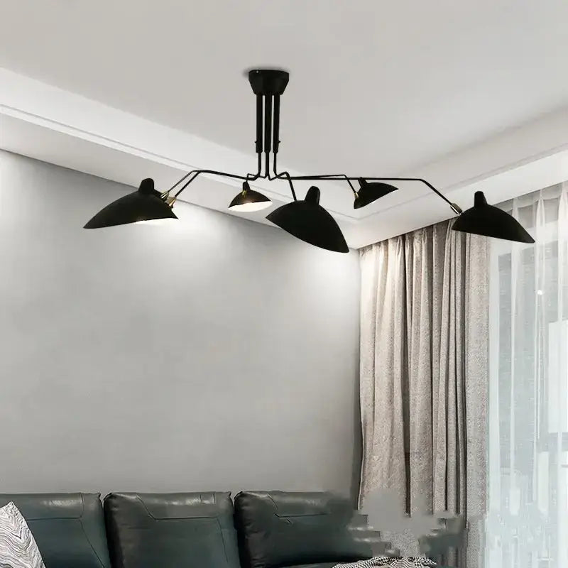 Industrial black swing arm chandelier dining room 5 light fixture