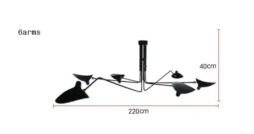 Industrial black swing arm chandelier dining room 5 light fixture