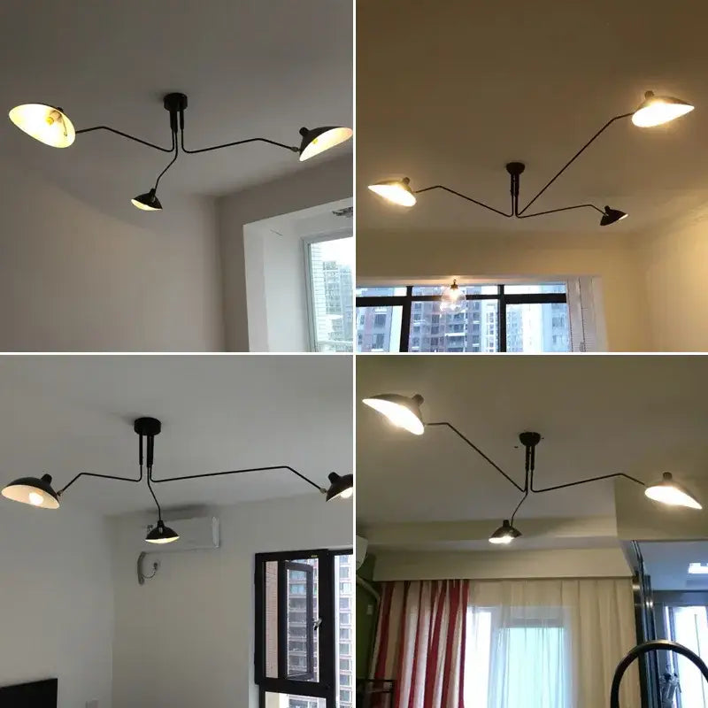 Industrial black swing arm chandelier dining room 5 light fixture