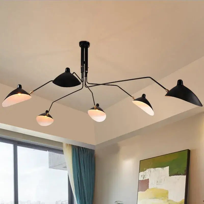 Industrial black swing arm chandelier dining room 5 light fixture