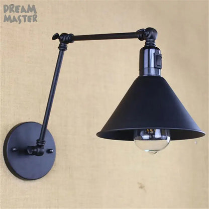 Industrial black swing arm wall lamp bedroom sconce with switch