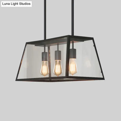 Industrial black trapezoid 3-bulb clear glass kitchen pendant light