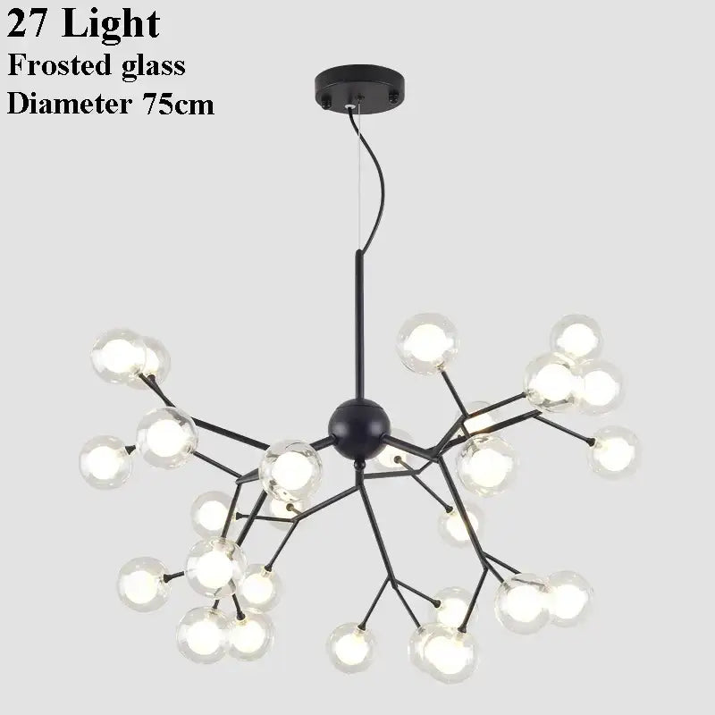 Industrial black tree branch glass ball firefly chandelier dining room