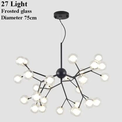 Industrial black tree branch glass ball firefly chandelier dining room