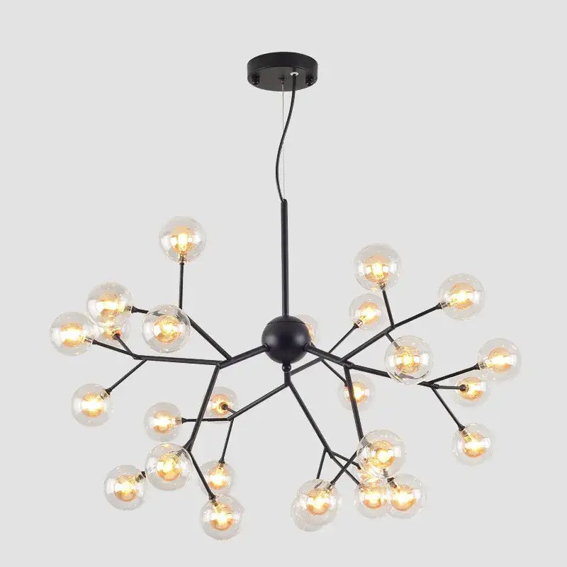 Industrial black tree branch glass ball firefly chandelier dining room