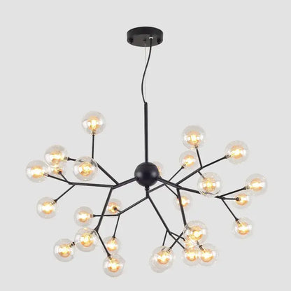 Industrial black tree branch glass ball firefly chandelier dining room