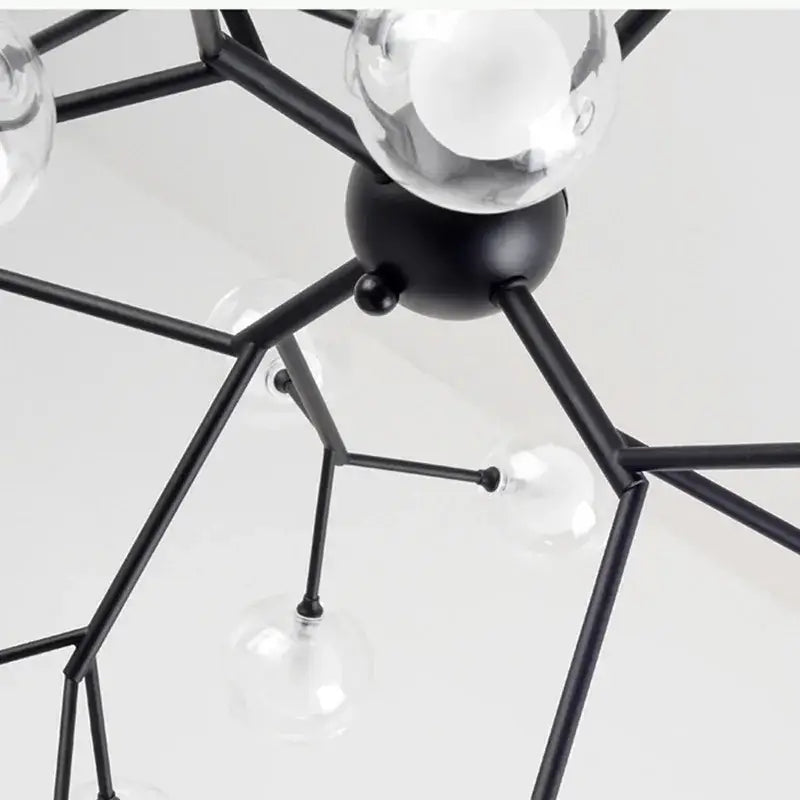 Industrial black tree branch glass ball firefly chandelier dining room