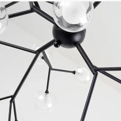 Industrial black tree branch glass ball firefly chandelier dining room